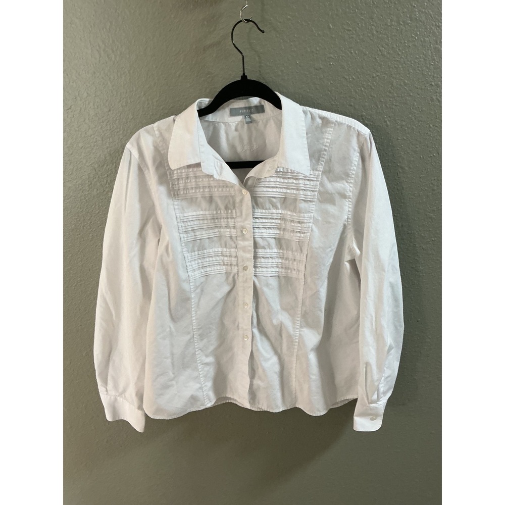 Foxcroft Button Down Shirt Womens 16 White Excellent Tuxedo Pleated Fitted